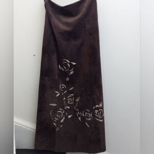 💫Tristan&Iseut VTG  Brown Leather Embroidered A-Line Maxi Skirt